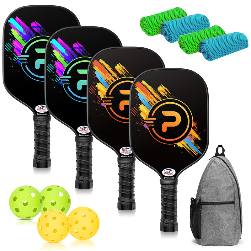PELARD Pickleball Paddles, USAPA Approved Fiberglass Pickleball Paddles Set of 2/4 with Pickleball Rackets, Cooling Towels, Pickleball Bag & Pickleball Balls for Beginners & Pros