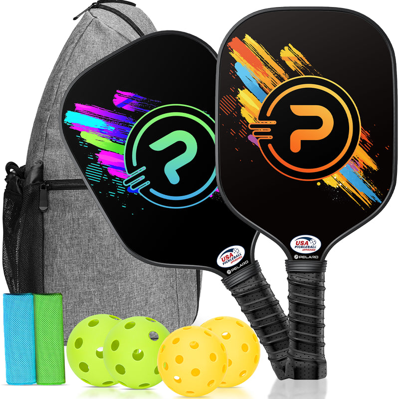 PELARD Pickleball Paddles, USAPA Approved Fiberglass Pickleball Paddles Set of 2/4 with Pickleball Rackets, Cooling Towels, Pickleball Bag & Pickleball Balls for Beginners & Pros