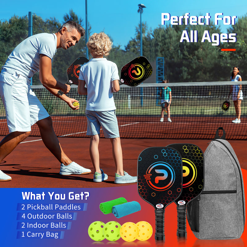 PELARD Pickleball Paddles, USAPA Approved Fiberglass Pickleball Paddles Set of 2/4 with Pickleball Rackets, Cooling Towels, Pickleball Bag & Pickleball Balls for Beginners & Pros