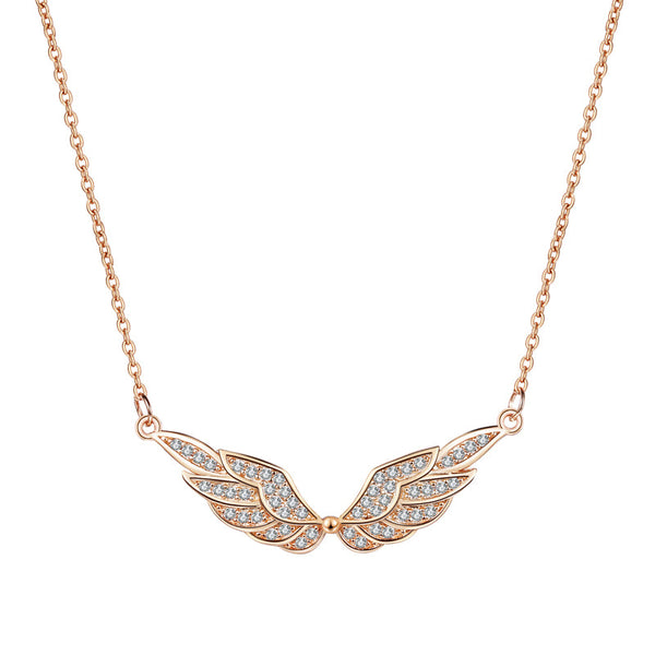 Angel Wings Cubic Zirconia Necklace Heycuzi Rose Gold 