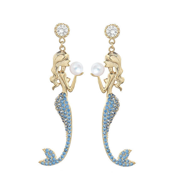 Blue Mermaid Inlaid Zircon Earrings COMOSO 