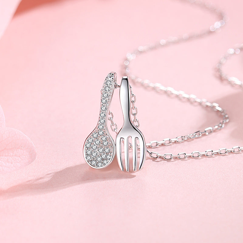 Full Diamond Fork Spoon Clavicle Necklace COMOSO SILVER 