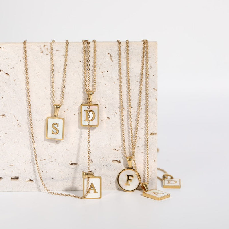 White Shell Letter Necklace HEYCUZI 