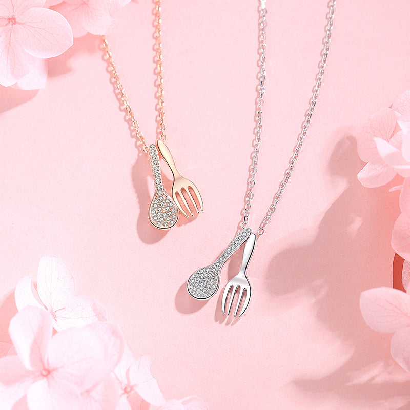 Full Diamond Fork Spoon Clavicle Necklace COMOSO 