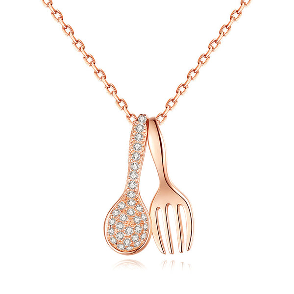 Full Diamond Fork Spoon Clavicle Necklace COMOSO GOLD 