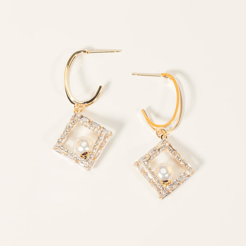 Geometric Rhombus Pearl Earrings COMOSO 