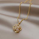 Rotating Flower Set HEYCUZI Necklace Gold 