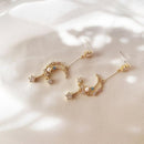 Night Sky Moon And Star Pearl Dangle Drop Earrings HEYCUZI 