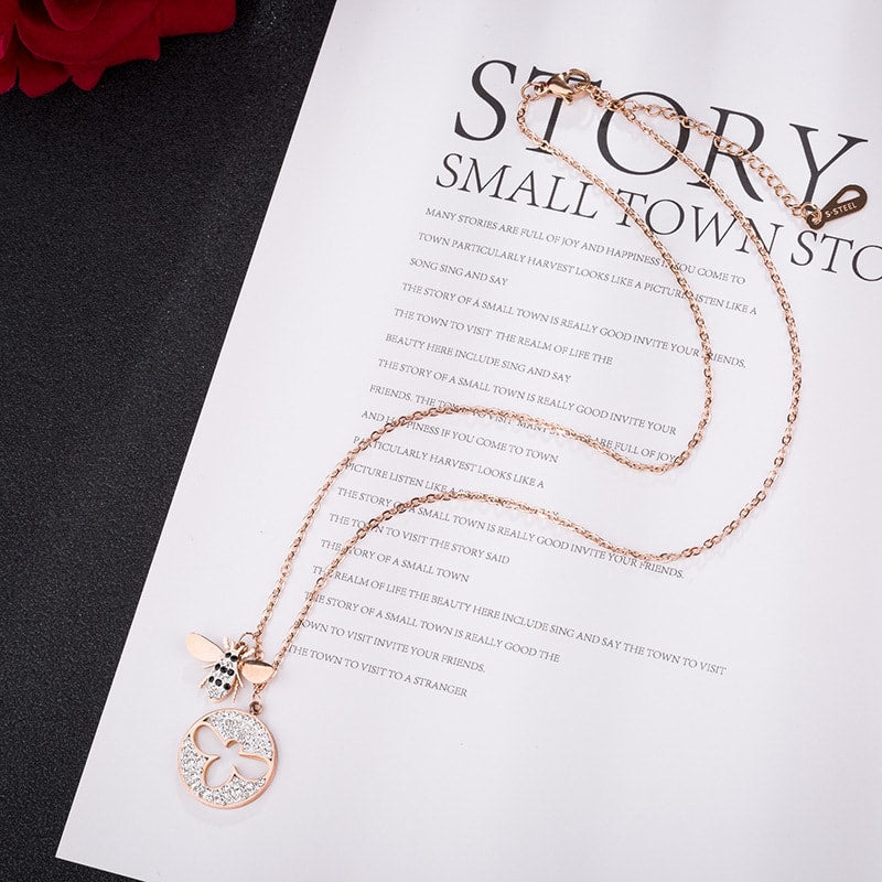 Titanium Rose Gold Bee Necklace HEYCUZI 
