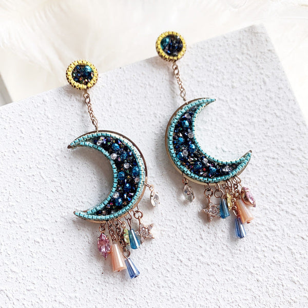 Crystal Moon Tassel Earrings COMOSO 