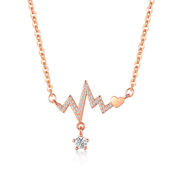 Heartbeat Cubic Zirconia Necklace HEYCUZI Gold 