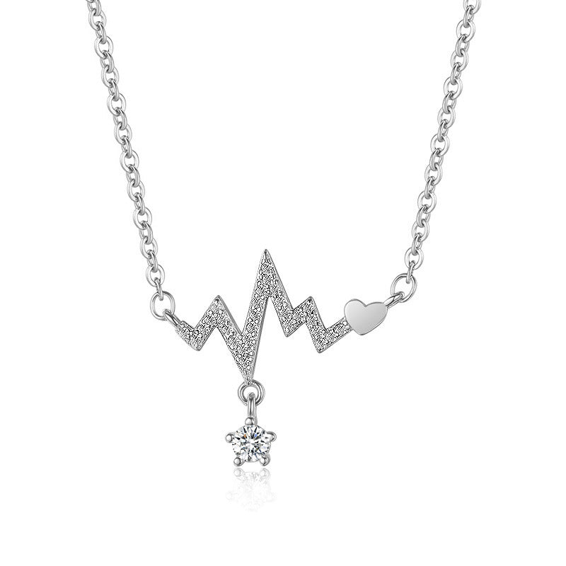 Heartbeat Cubic Zirconia Necklace HEYCUZI Silver 