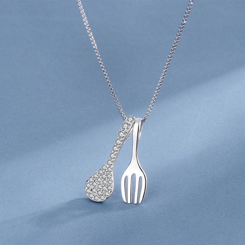Full Diamond Fork Spoon Clavicle Necklace COMOSO 