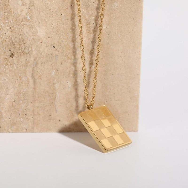 Vintage Square Checkerboard Necklace HEYCUZI 