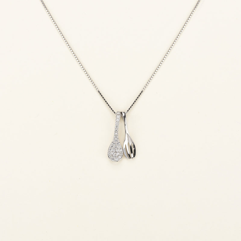 Full Diamond Fork Spoon Clavicle Necklace COMOSO SILVER 