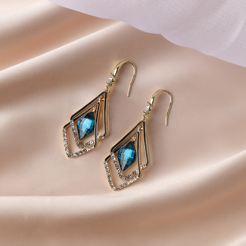 Rhombus Sapphire Earrings HEYCUZI BULE 