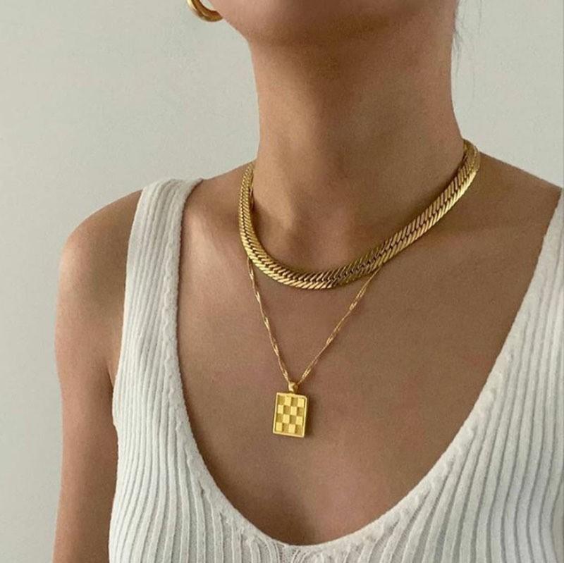 Vintage Square Checkerboard Necklace HEYCUZI 