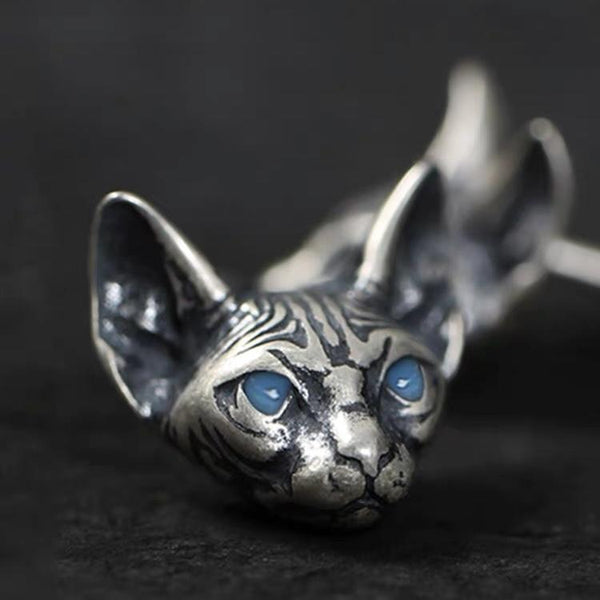 Silver Sphinx hairless Cat Earrings doper!ch 
