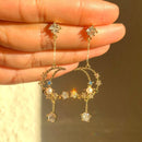 Night Sky Moon And Star Pearl Dangle Drop Earrings HEYCUZI 