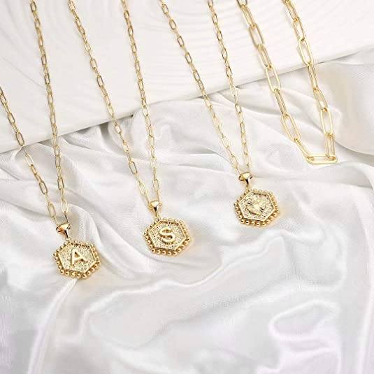 Simple Cute Hexagon Layered Initial Letter Pendant Choker Necklace COMOSO 