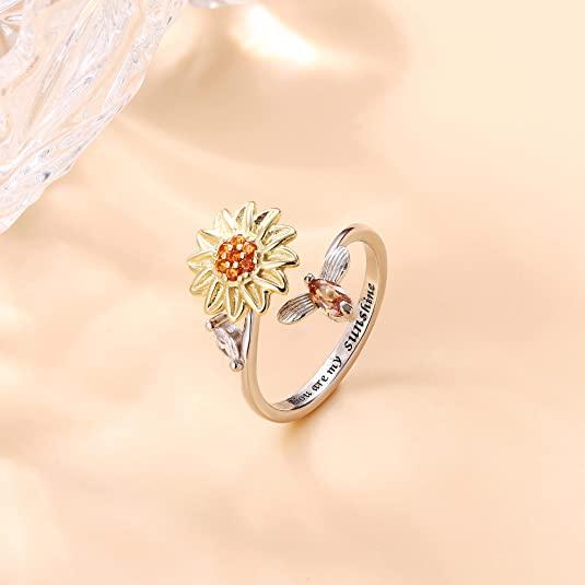 Sunflower Spinner Ring(Open Adjustable Fidget Rings) COMOSO Little bee sunflower Without gift box 