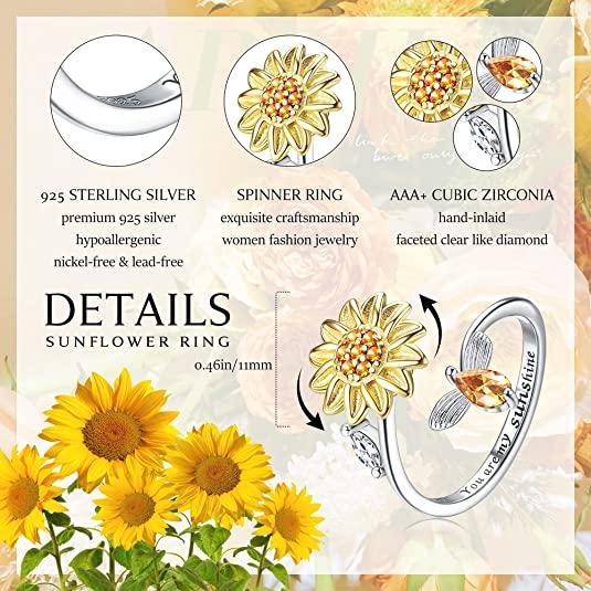 Sunflower Spinner Ring(Open Adjustable Fidget Rings) COMOSO 