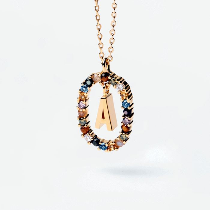 Colorful Gemstone Letter Necklaces Heycuzi A Gold 