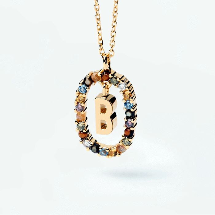 Colorful Gemstone Letter Necklaces Heycuzi B Gold 