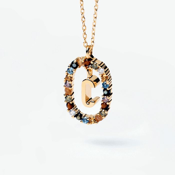 Colorful Gemstone Letter Necklaces Heycuzi C Gold 