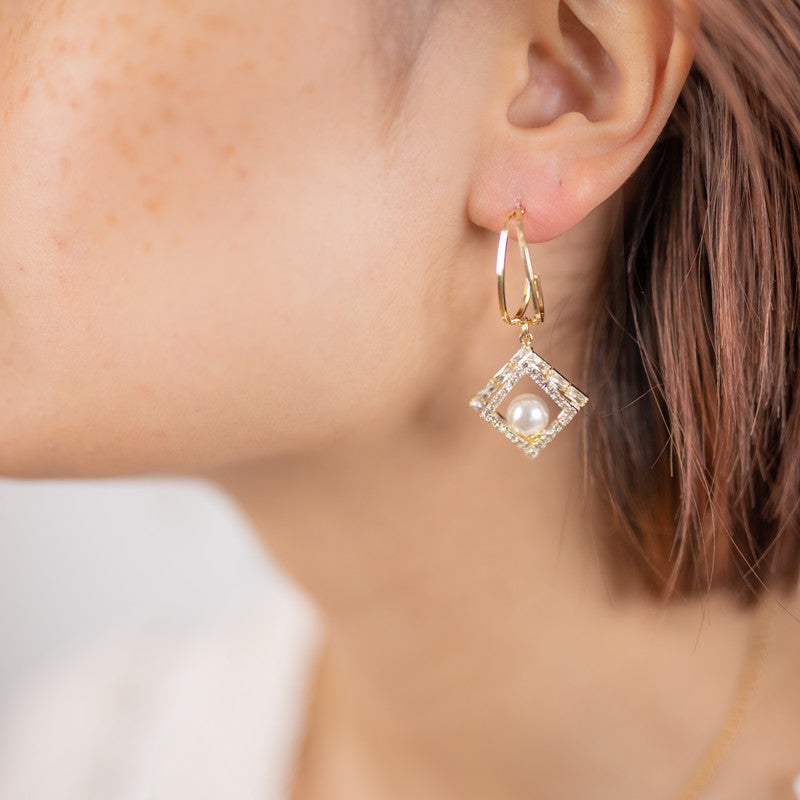 Geometric Rhombus Pearl Earrings COMOSO 