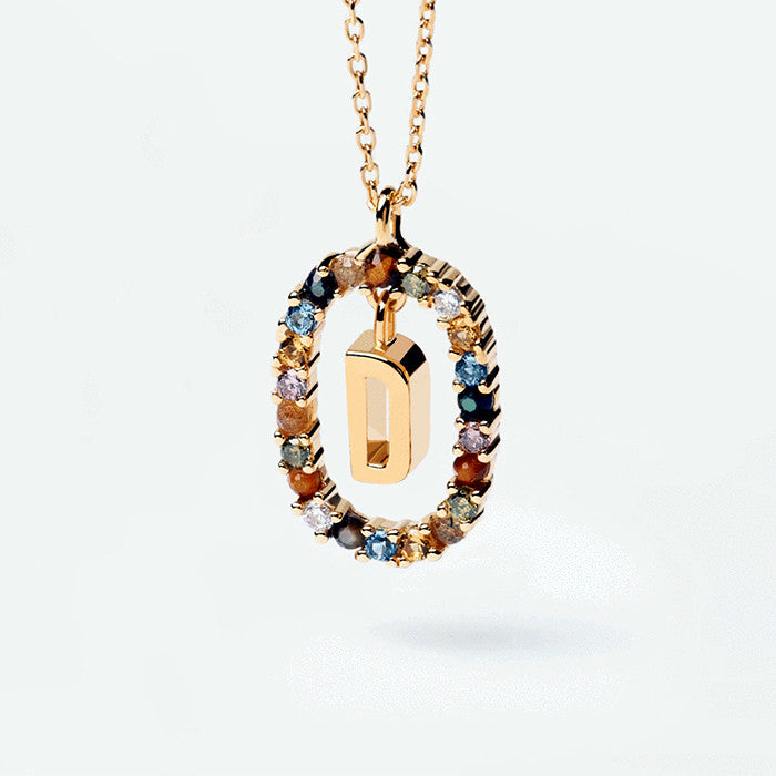 Colorful Gemstone Letter Necklaces Heycuzi D Gold 