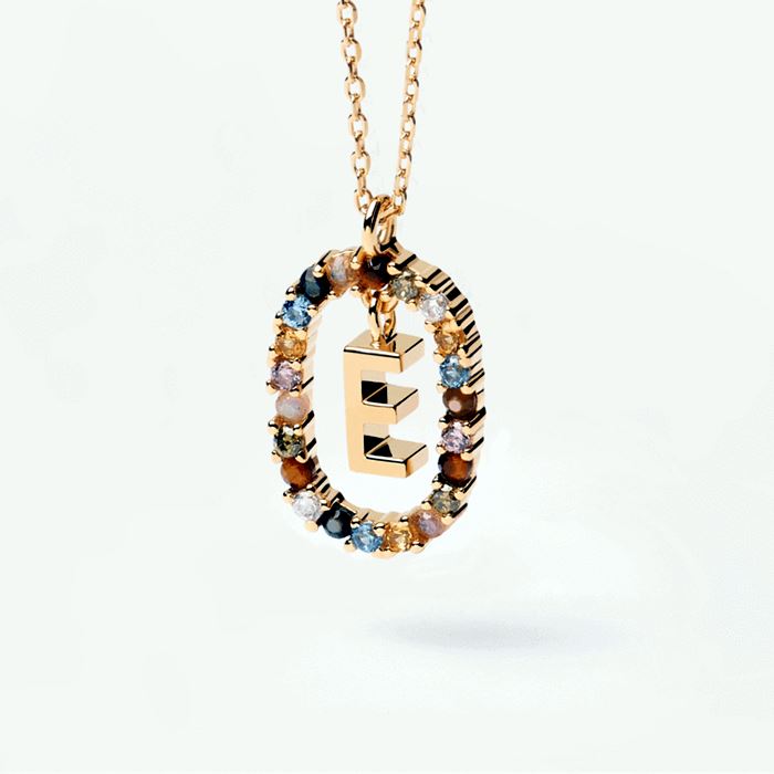 Colorful Gemstone Letter Necklaces Heycuzi E Gold 