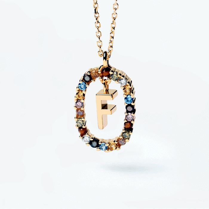 Colorful Gemstone Letter Necklaces Heycuzi F Gold 