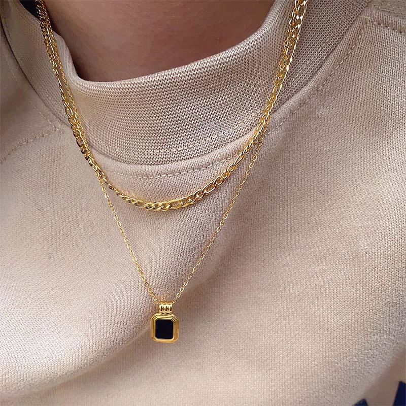Double Layered Square Necklaces HEYCUZI 