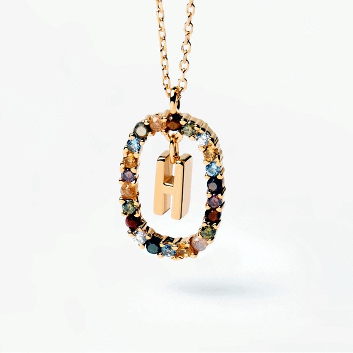 Colorful Gemstone Letter Necklaces Heycuzi H Gold 