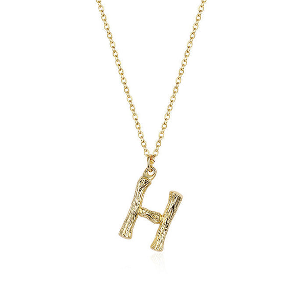 Initial Letter Necklace (Bamboo Rustic Style Letter） Heycuzi H Gold 