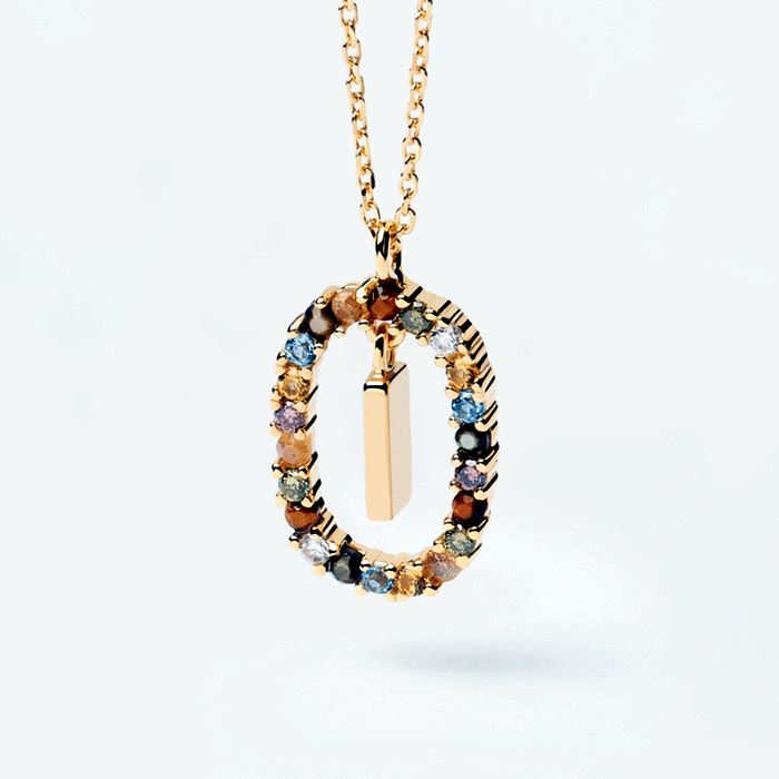 Colorful Gemstone Letter Necklaces Heycuzi I Gold 