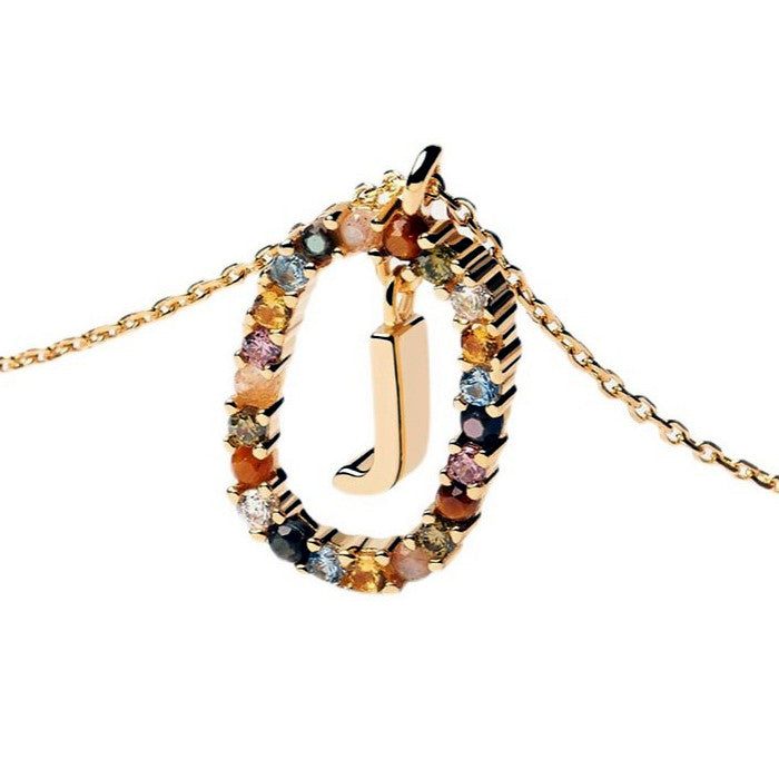 Colorful Gemstone Letter Necklaces Heycuzi J Gold 
