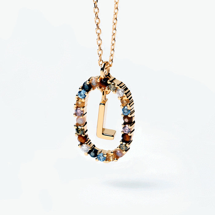Colorful Gemstone Letter Necklaces Heycuzi L Gold 