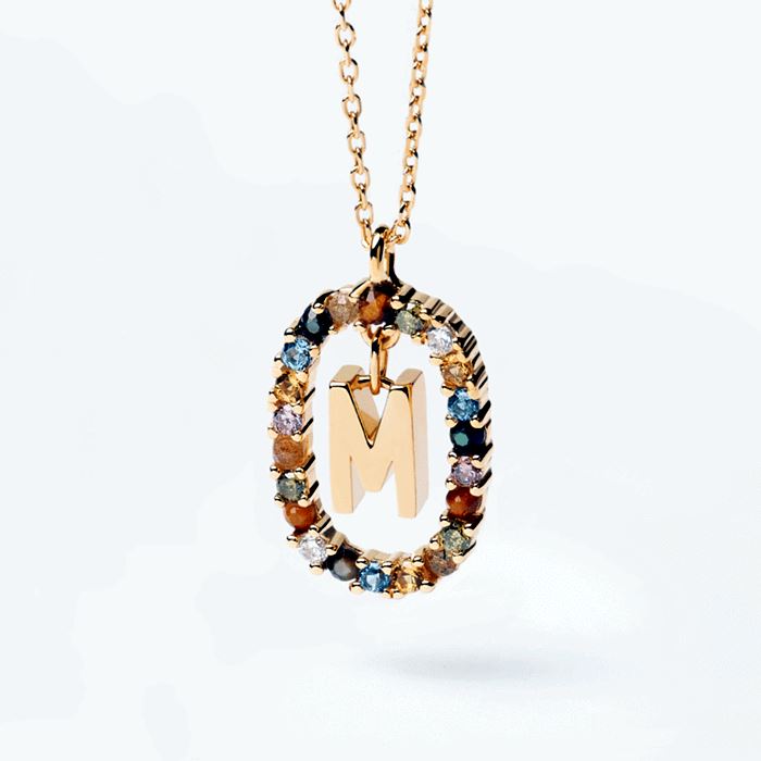 Colorful Gemstone Letter Necklaces Heycuzi M Gold 
