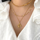 Initial Letter Necklace (Bamboo Rustic Style Letter） Heycuzi N Gold 