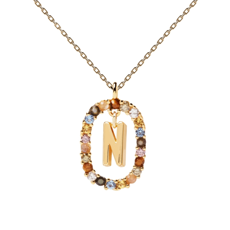 Colorful Gemstone Letter Necklaces Heycuzi N Gold 
