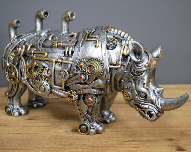 Steampunk Mechanical Animal Sculpture Collectible Resin Ornaments BUY MORE SAVE MORE Rhinoceros 