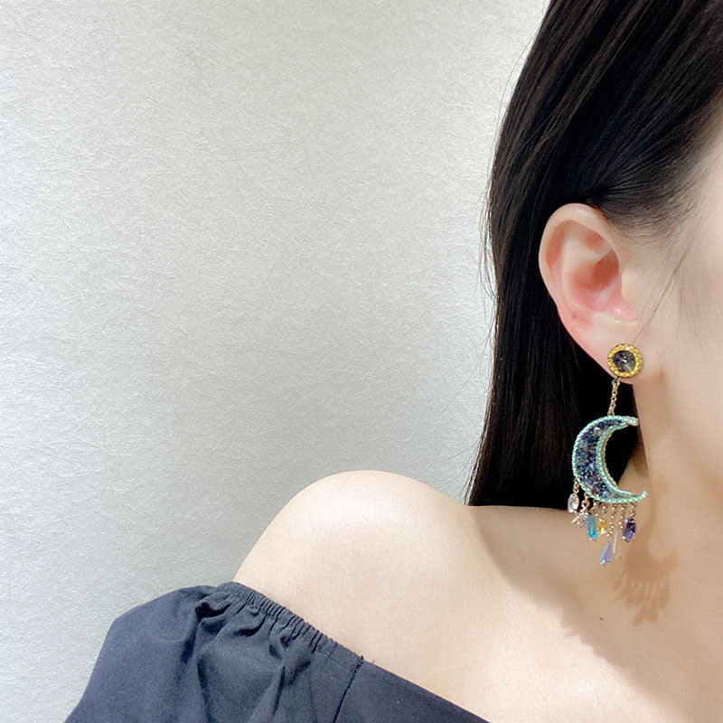 Crystal Moon Tassel Earrings COMOSO 