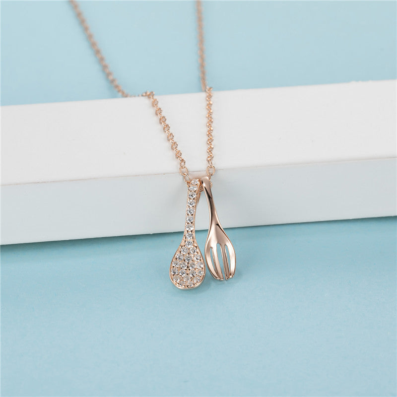 Full Diamond Fork Spoon Clavicle Necklace COMOSO 