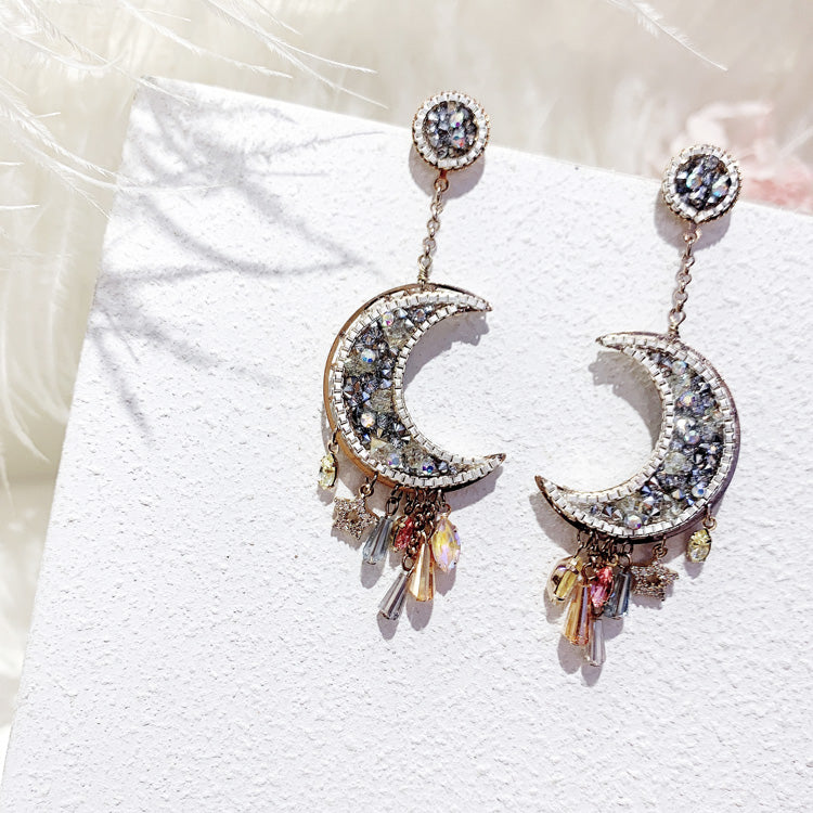 Crystal Moon Tassel Earrings COMOSO 