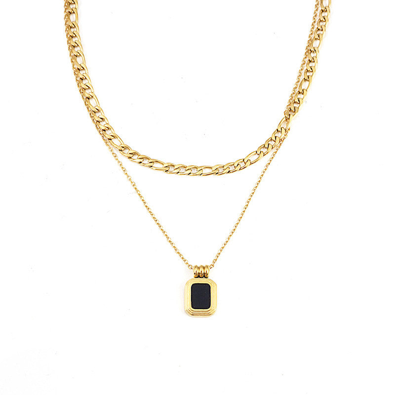 Flat Figaro Chain Necklaces HEYCUZI Black Shell 