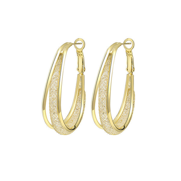 Woven Mesh Oval Hoops COMOSO Gold 