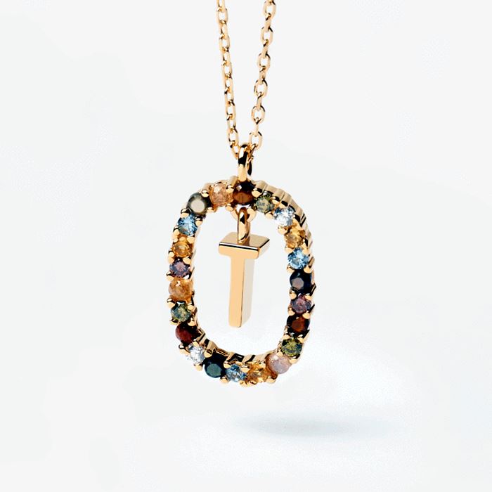 Colorful Gemstone Letter Necklaces Heycuzi T Gold 