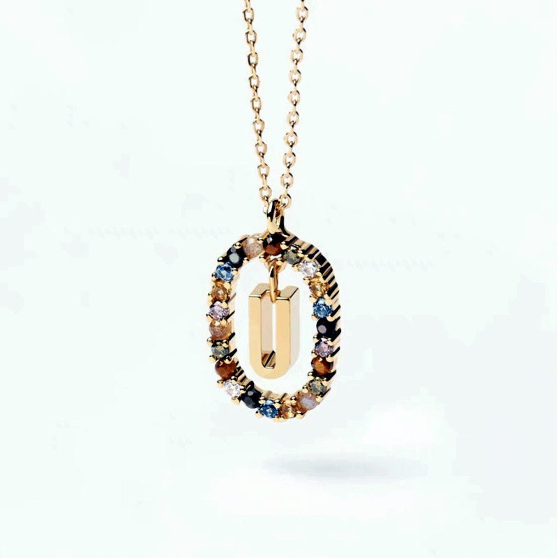 Colorful Gemstone Letter Necklaces Heycuzi U Gold 